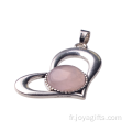 Pendentif en alliage de quartz rose coeur plaqué argent